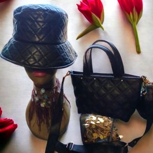 Women's quilted bucket hat and mini purse